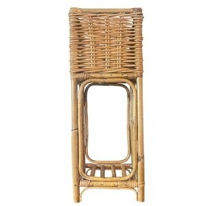 Vintage Art Nouveau Molded Rattan Burnt Bamboo Square Plant Stand Table MCM Boho
